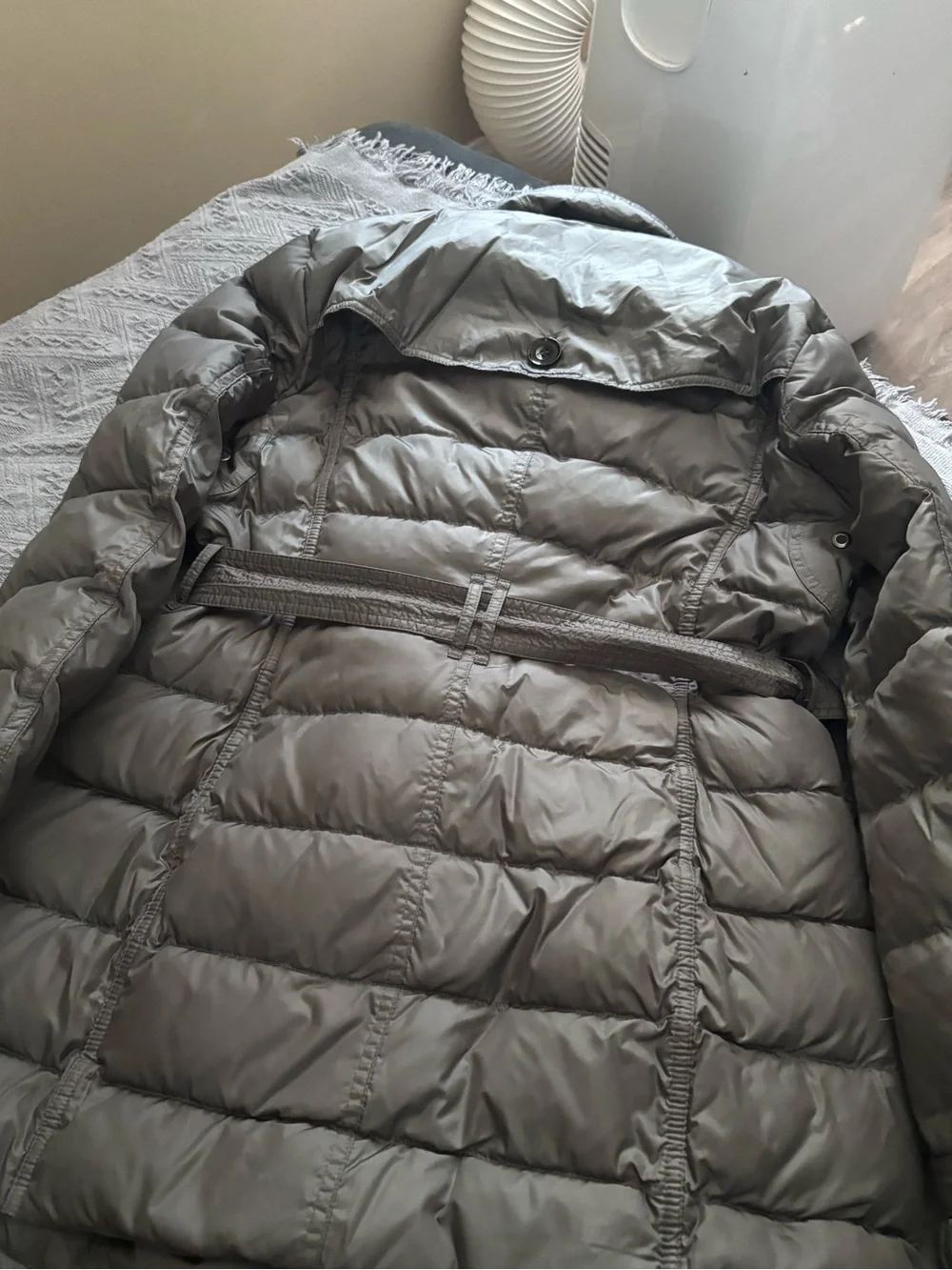 Burberry Brit Belted Down Puffer Trench Coat Nova Check Lined Gray XL 44 - Picture 2 of 11